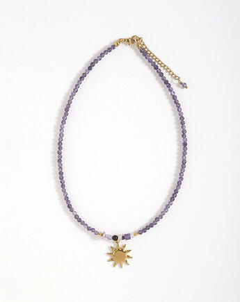 Naszyjnik Ametyst z zawieszką słońce, ech studio