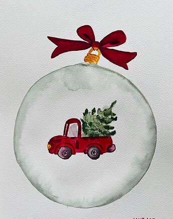 Bombka z autkiem a4 - akwarela, Bohemian Soul atelier by M.