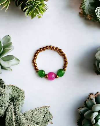 Pierścionek : golden summer II : jadeit, hematyt, kaktusia