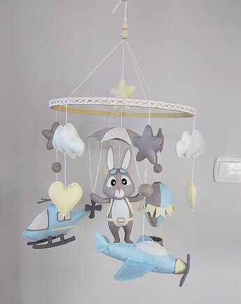 Karuzela handmade dla dzieci , spadochron, balony i chmurki do pokoju, By Mamusia