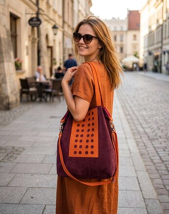 Torba hobo XXL - oberżyna, pomarańcz, PRACOWNIA 166