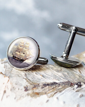 Żaglowiec ''BIAŁA PERŁA'' -spinki do koszuli unikatowe, Chodelska Art Studio