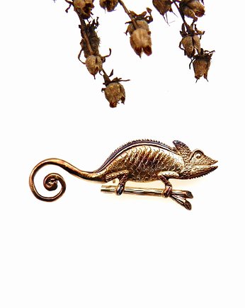 Broszka srebrna - Kameleon mały brązowy, OSOBY - Prezent dla Kobiety