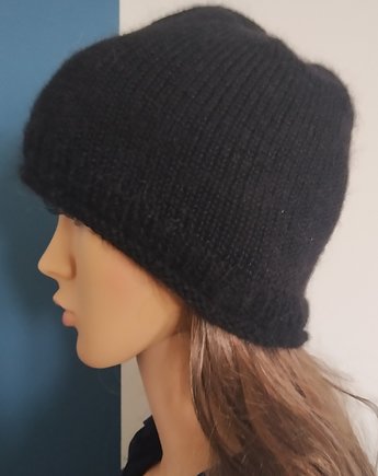 Czapka Cloche cienka przejściowa z moheru czarna, Knit Couture