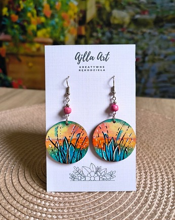 Kolczyki malowane ręcznie  Zachód nad jeziorem, ajlla