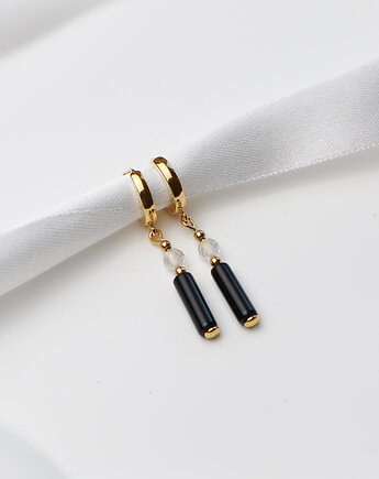 Kolczyki pozłacane - Czarny Turmalin, Kryształ Górski, Bring Biżuteria