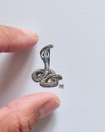 Kobra królewska, ręcznie malowana miniatura akwarela, atelier Brocante