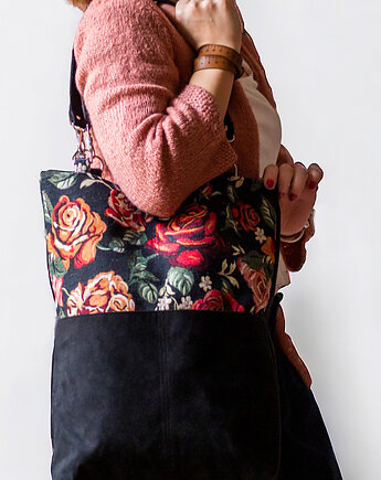 Damska torba na ramię z żakardu w kwiaty, raspberi