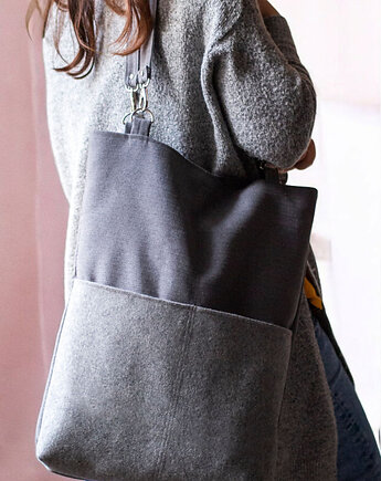 Duża szara torebka na ramię z kieszeniami, raspberi