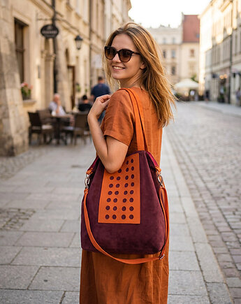 Torba hobo XXL - oberżyna, pomarańcz, PRACOWNIA 166