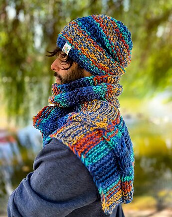 Męski szal MERINO 50% ,,Górski potok szalik, Brain Inside