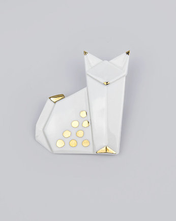 Broszka Pozłacana Porcelanowa Origami Kot, StehlikDesign