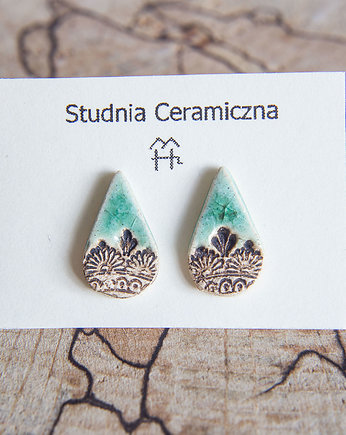 Kolczyki ceramiczne łezki z mandalą, studnia ceramiczna