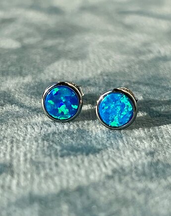 Koła, kółka kolczyki z opalem rekonstruowanym srebro pr. 925 na prezent., Ade Art