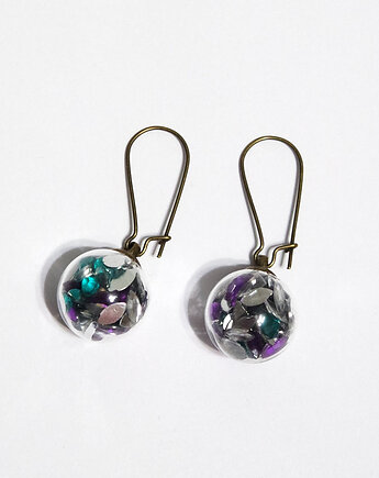 Kolczyki wiszące - Zielone i fioletowe kryształki, yenoo