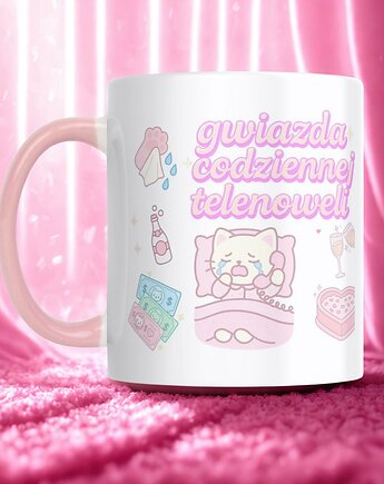 Kubek Drama Queen z kotkiem śmieszny prezent dla niej telenowela sarkazm kawa, Kapawii