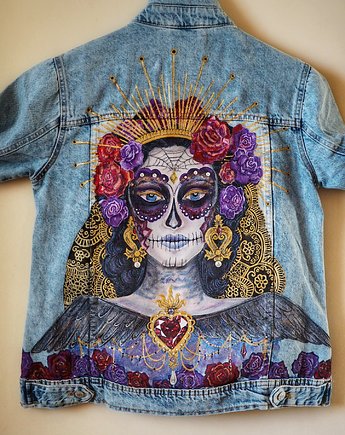 Ręcznie malowana kurtka jeansowa CATRINA SANTA MUERTE, ka.linea