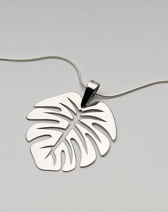 Naszyjnik - duży srebrny, liść monstera, Ade Art