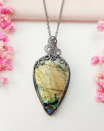Naszyjnik Labradoryt stal chirurgiczna wisiorek handmade, byNostawen