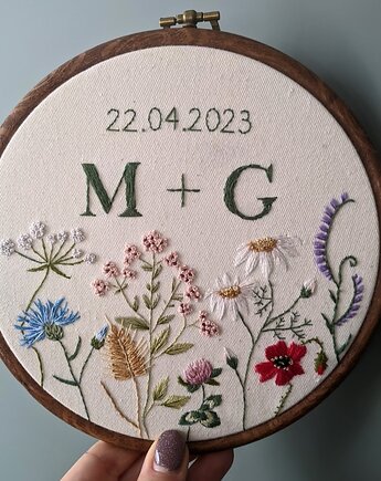 Ręcznie haftowany tamborek dla pary, ślub, pamiątka, rocznica, Boski Haft
