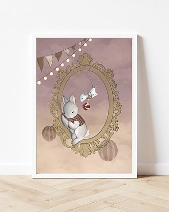 Plakat z Króliczkiem i Myszką w zabawie, HI LITTLE