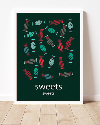Plakat z napisem sweets, butelkowa zieleń, Dekorando
