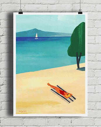 Słoneczna kąpiel - plakat z plażą, minimalmill