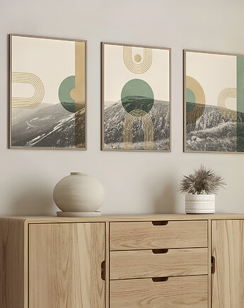Plakaty zestaw/tryptyk góry Karkonosze, nowoczesne, w stylu mid-century., Grawisfera