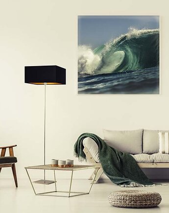 Minimalistyczna lampa stojąca z kwadratowym abażurem PRAGA GOLD, LYSNE