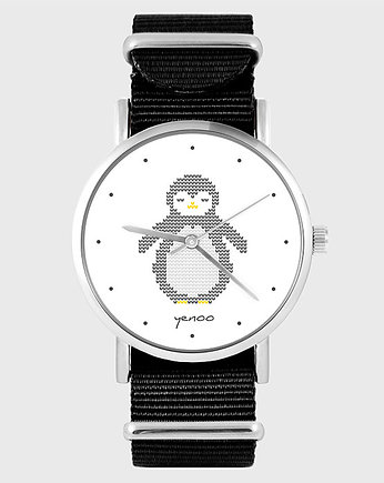 Zegarek - Pingwin dziergany - czarny, nylonowy, yenoo