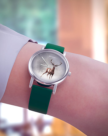 Zegarek  mały - Jeleń 2 - silikonowy, zielony, yenoo
