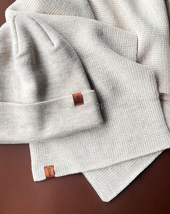 Zestaw czapka i szalik merino wool beż, OSOBY - Prezent dla Chłopaka