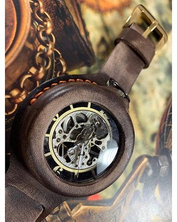 DC 044 - BROWN Vintage - Mechaniczny zegarek w skórzanej oprawie