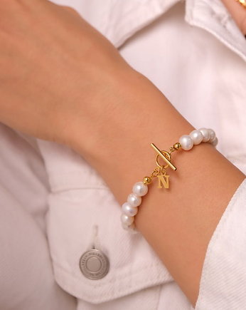 Bransoletka perły naturalne z literką srebro 925 pozłacane, Coccola JEWELLERY