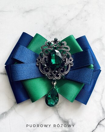 Brosza z niesamowitym szmaragdowym zielonym kryształem NEW, Pudrowy Różowy