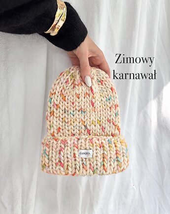 Czapka Lily 100% wełna *zimowy karnawał*, GANGSTA KNIT