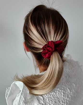 Gumka jedwabna, scrunchie, frotka burgundy rose MIDI, Capillum