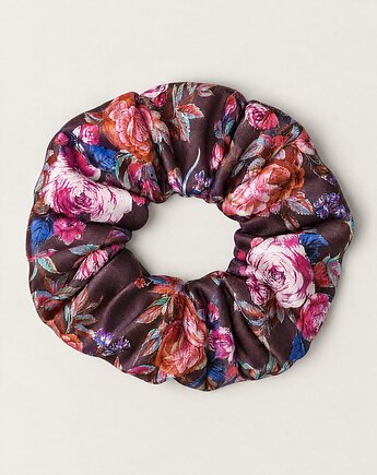 Scrunchie jedwabna gumka do włosów, bordowe kwiaty , OhZuza