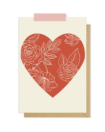 Kartka minimalistyczna czerwone serce - ślub, rocznica, walentynki, Pink Pug
