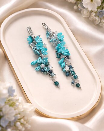 Eleganckie Ręcznie Robione Kolczyki Frędzle z Różowymi Kwiatami, MariaPolymer