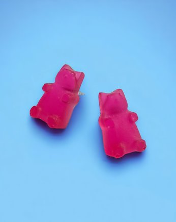 Misie z żywicy - kolczyki - wkrętki - sztyfty - MAGENTA, kaktusia