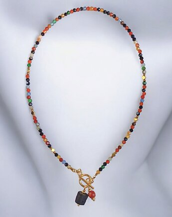 Agat jesienny : naszyjnik z karneolem i turmalinem, kaktusia