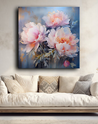 Kwiaty peonie - Obraz na płótnie - Druk, Blejtrama - Akwarela, Boho #9, Black Sapphire Art
