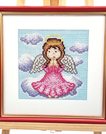 Obraz Haft Krzyżykowy Aniołek 24x24 Rękodzieło Handmade Dekoracja, Sklep Angelos