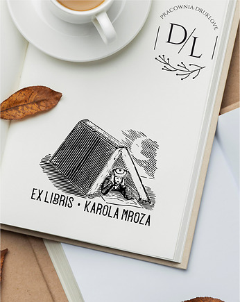 Stempel Ex Libris Exlibris personalizowany Pan pod książką, DrukLove