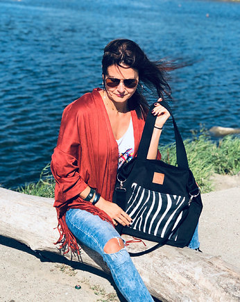 Torba szopper z weluru "Mili Chic MC6" -  czarna zebra, Militu