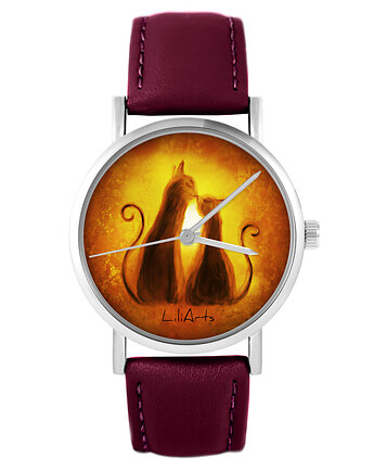 Zegarek - Kotki - skórzany, burgund, yenoo