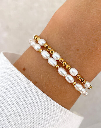 Bransoletki na gumce - perły Bella z hematytem, Bring Biżuteria