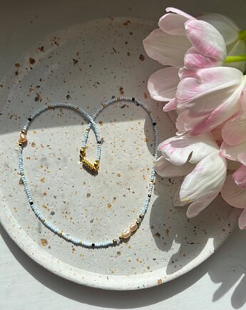 Choker z perłami, hematytem, spinelem i kryształem górskim, Luna by Sisters