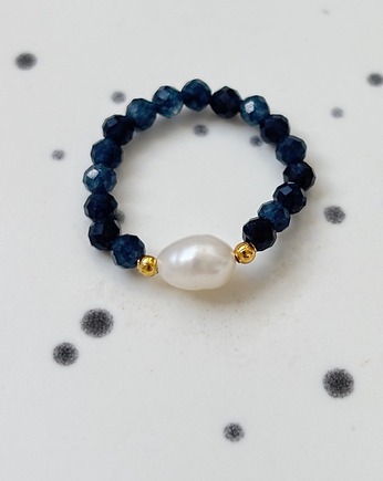 Pierścionek elastyczny Szafir i Perła, Chmolowska Jewellery